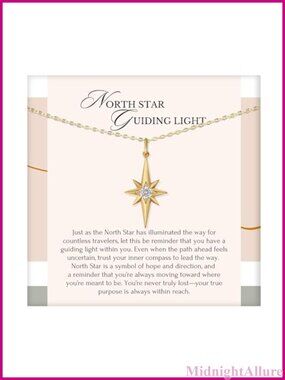North Star Pendant Necklace 14k Gold Plated Sterling Silver CZ Encouragement